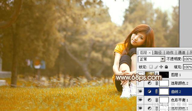 Photoshop将坐在草地上的美女调制出漂亮的秋季阳光色20