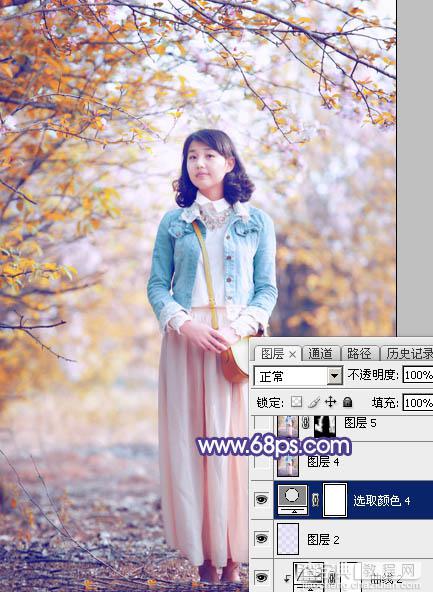 Photoshop将春季花木边的人物调制出清爽鲜艳的秋季色32