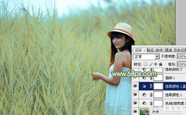 Photoshop给芦苇中的美女加上淡美清新的青黄色9