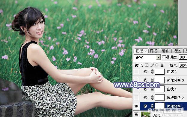 Photoshop将花草中的美女加上唯美梦幻的青蓝色5