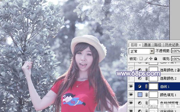 Photoshop将外景人物图片打造唯美的韩系冷色调13