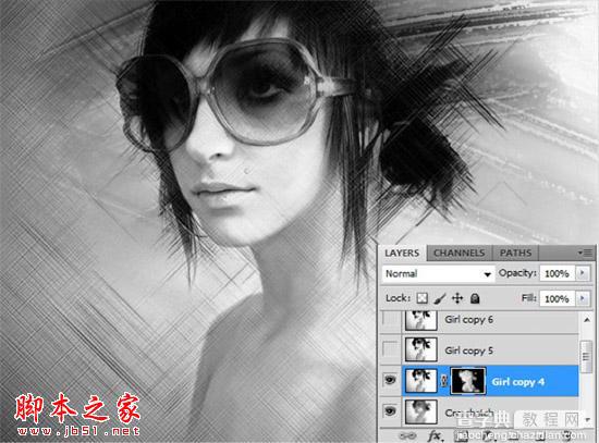 Photoshop将人物头像转为黑白水彩画效果15