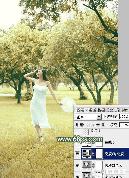 Photoshop将树景人物图片打造灿烂的黄绿色37