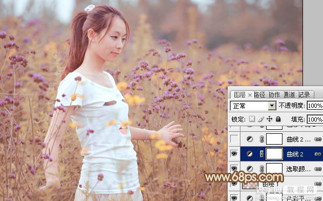 Photoshop将花草中的人物图片增加甜美的淡褐色30