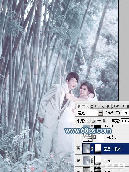 Photoshop为竹林婚片调制出梦幻复古的淡调青蓝色29