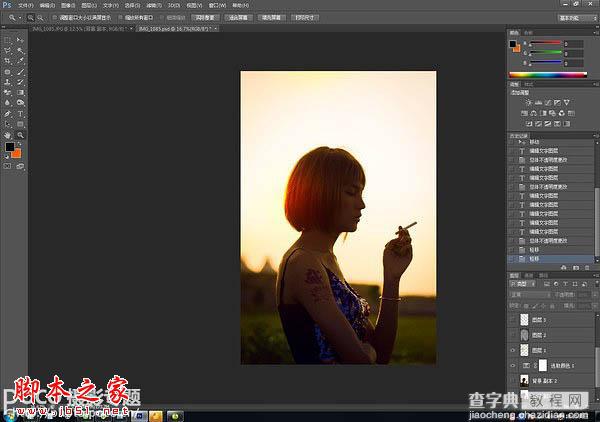 Photoshop为逆光人物图片调出加上柔和的落日透射阳光效果15