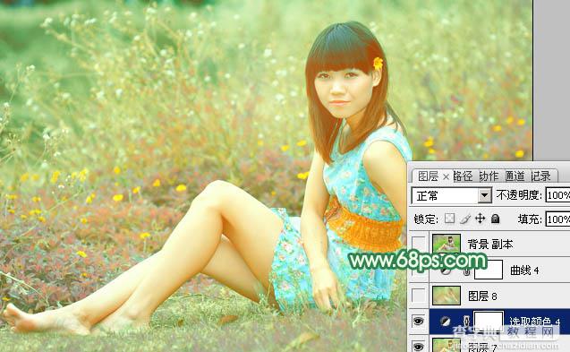 Photoshop为野草中的人物调制出柔和的小清新黄绿色35