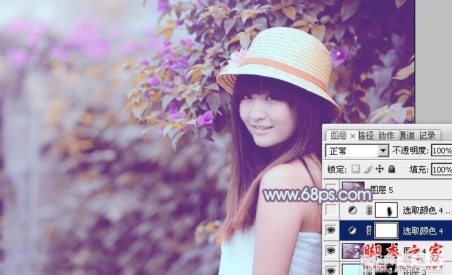 Photoshop将花边的美女调制出甜美的暖紫色34