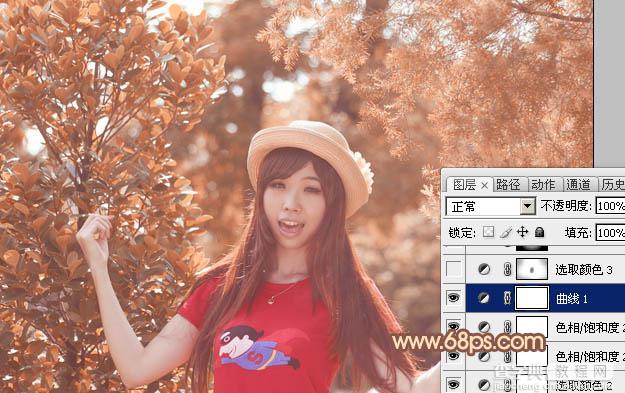 Photoshop将树林人物调制出柔和的秋季橙褐色20
