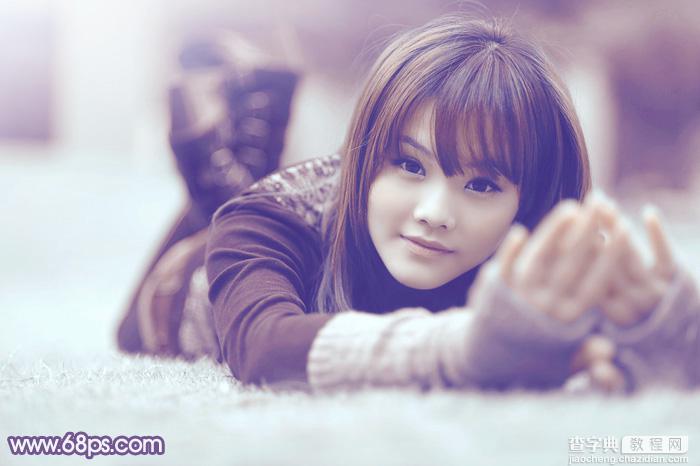 Photoshop为冬季美女增加淡淡的韩系紫蓝色2