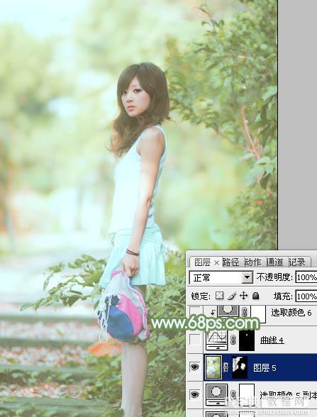 Photoshop将树边美女图片调制出唯美的淡调嫩绿色42
