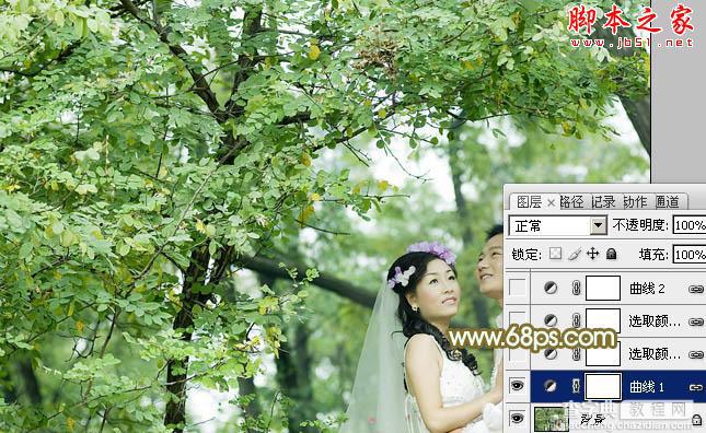 Photoshop将树林婚片打造出柔美的橙绿色4