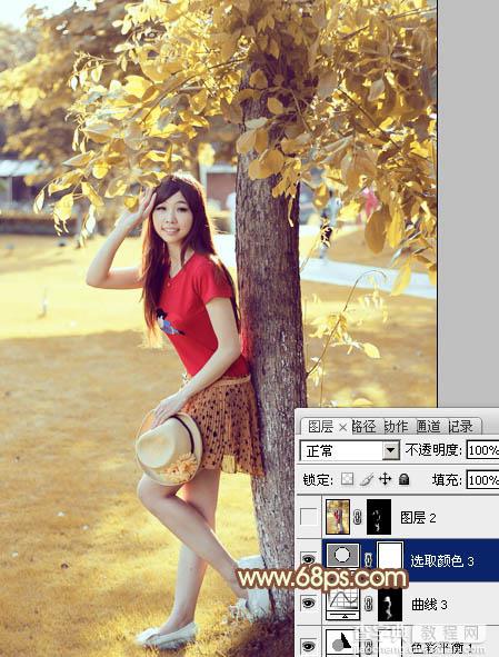 photoshop快速为树下的人物调制出柔和的秋季黄褐色26