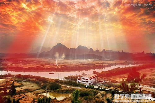 Photoshop为山水图片制作模拟耶稣光(云间透射出来的光束)13