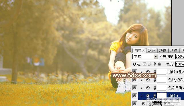 Photoshop将坐在草地上的美女调制出漂亮的秋季阳光色30
