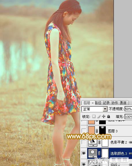 Photoshop为草地人物照片加上柔美的淡橙色效果教程26
