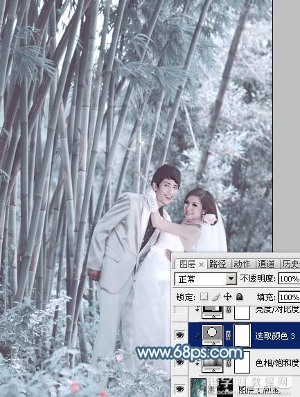 Photoshop为竹林婚片调制出梦幻复古的淡调青蓝色24