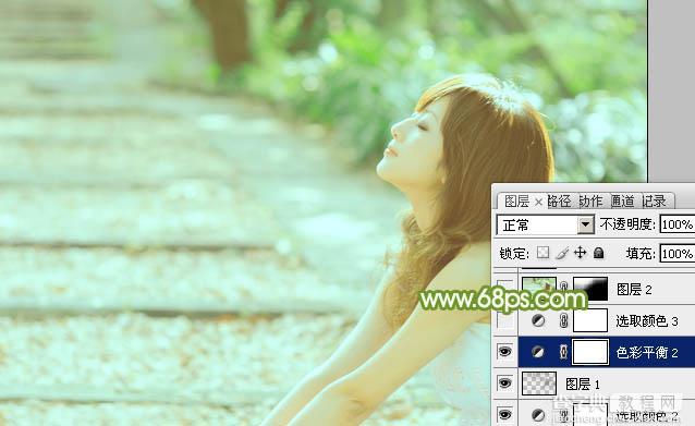 Photoshop将外景美女图片调制出淡淡的小清新绿色28