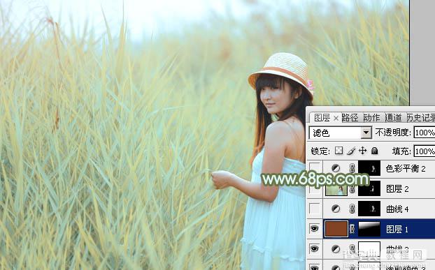 Photoshop给芦苇中的美女加上淡美清新的青黄色25