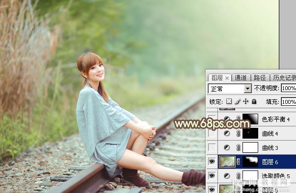 Photoshop为夏季外景美女加上甜美的淡系黄绿色42