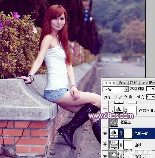 Photoshop调出甜美的秋季蓝紫色外景美女图片14