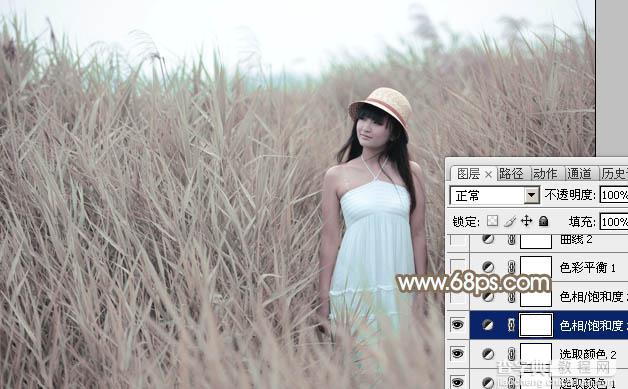 Photoshop为芦苇中的美女加上柔和的古典冷调粉褐色14