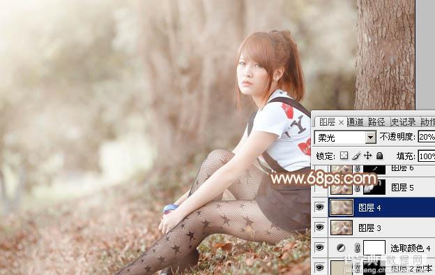 Photoshop为树林下的美女加上梦幻的淡调中性暖色28