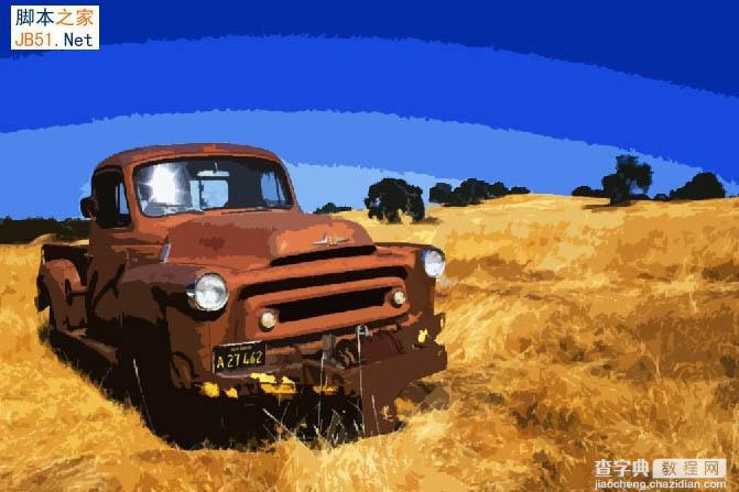 PS利用木刻滤镜把风景汽车图片转为矢量油画插画效果17