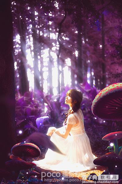 Photoshop为偏暗的树林美女图片打造出梦幻的紫色效果2
