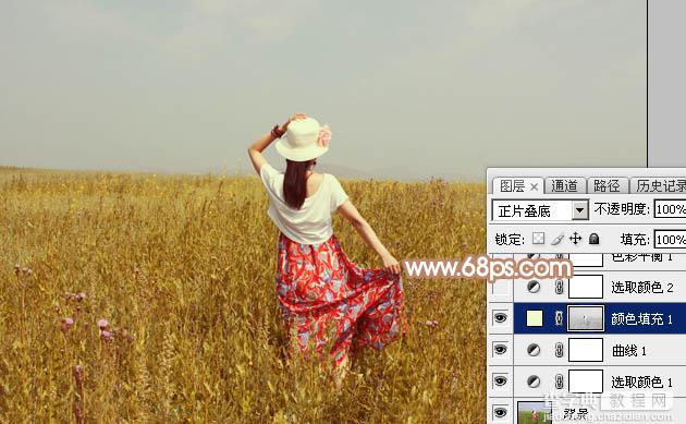 Photoshop为草原上的美女调制清爽的红褐色9