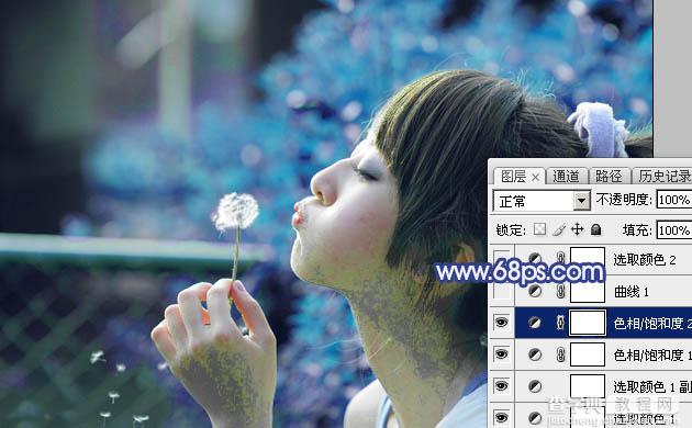 Photoshop为外景美女图片打造出唯美的粉调青蓝色12