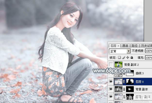Photoshop将外景美女加上唯美的秋季淡冷色38