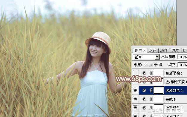 Photoshop将芦苇中的美女加上唯美的韩系淡黄色效果19