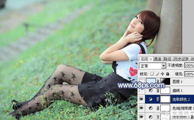 Photoshop为草地美女图片打造唯美的韩系青蓝色13