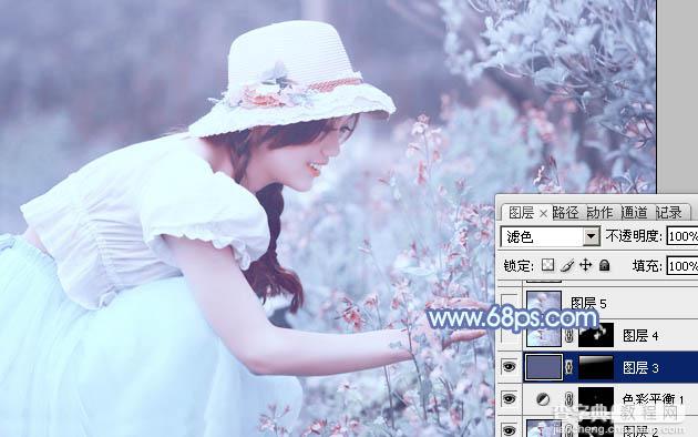 photoshop利用通道替换将花草中的美女调制出柔美的淡蓝色25