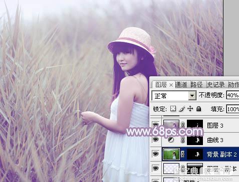 Photoshop将芦苇美女图片打造唯美的秋季冷色蓝紫色30