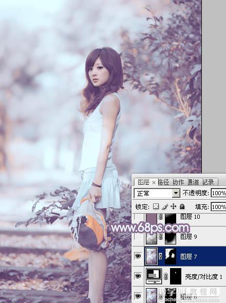 photoshop利用通道替换工具将外景人物图片制作出淡美的蓝紫色31
