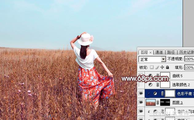 Photoshop为荒草中的美女加上唯美的秋季红褐色44