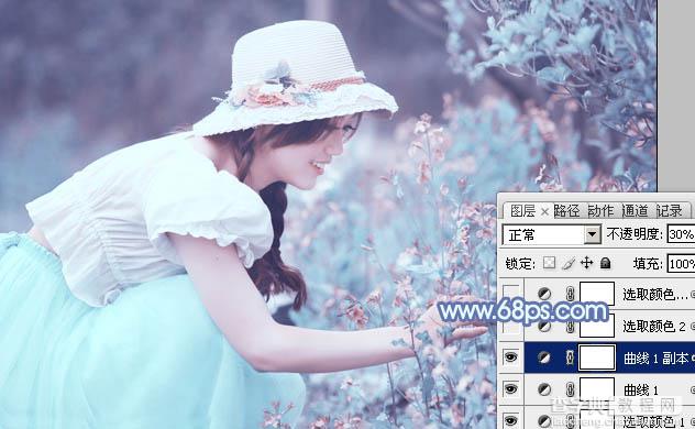 photoshop利用通道替换将花草中的美女调制出柔美的淡蓝色10