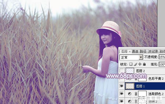 Photoshop将芦苇美女图片打造唯美的秋季冷色蓝紫色23