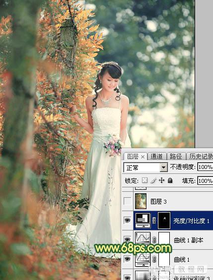 Photoshop调制出甜美的橙绿色树林婚片29