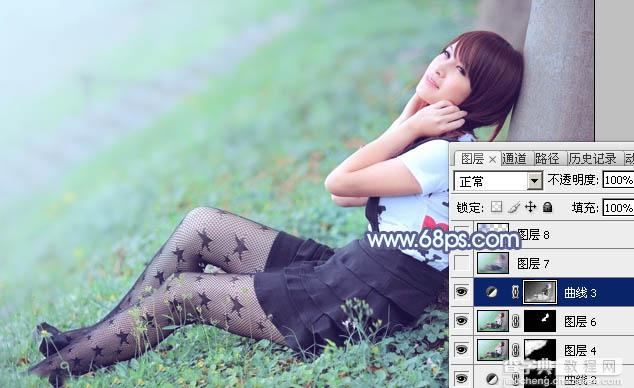Photoshop为草地美女图片打造唯美的韩系青蓝色26