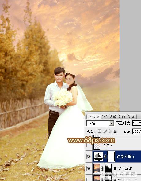 Photoshop为泛白的顺林婚片增加柔美的霞光效果教程23