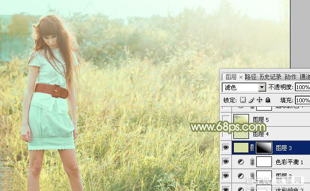 Photoshop将草地人物图片增加淡美清新的青黄色33