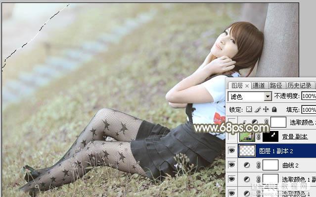 Photoshop为春季外景美女加上柔和的中性黄绿色24