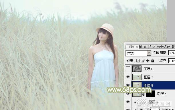 Photoshop将芦苇美女图片打造非常淡雅的冷色调28