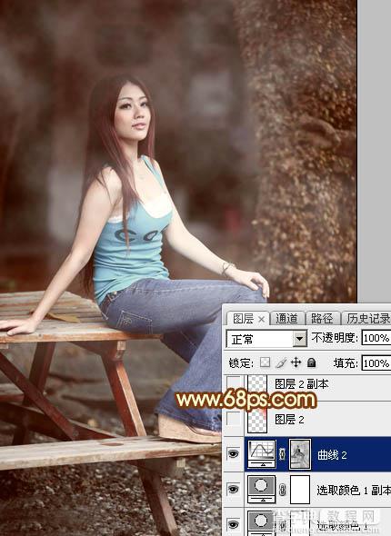 Photoshop为外景美女加上唯美的中性红褐色24