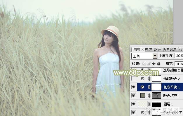 Photoshop将芦苇美女图片打造非常淡雅的冷色调15