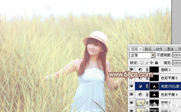 Photoshop将芦苇中的美女加上唯美的韩系淡黄色效果40