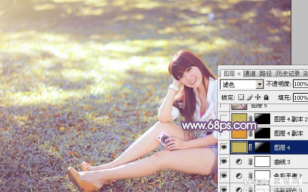 Photoshop为草地上的美女调制明快的秋季蓝黄色36